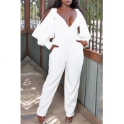 Lovely Casual Deep V Neck White One-piece Jumpsuit