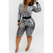 Lovely Chic Patchwork Silver Grey Two-piece Shorts