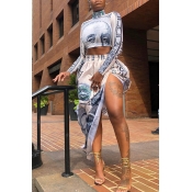 Lovely Chic Turtleneck Printed Grey Two-piece Skir
