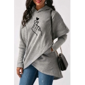 Lovely Casual Hooded Collar Cross-over Design Grey