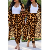 Lovely Casual Leopard Printed Yellow Plus Size Two