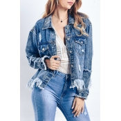 Lovely Trendy Tassel Design Blue Coat