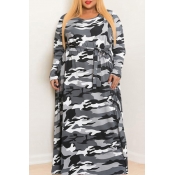 Lovely Casual O Neck Camouflage Printed Floor Leng