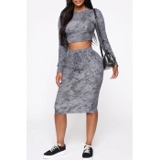 Lovely Casual Tank Top Grey Two-piece Skirt Set