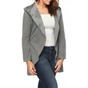 Lovely Casual Hooded Collar Grey Coat