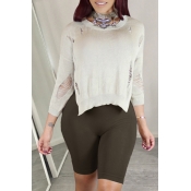 Lovely Casual Broken Holes Creamy White Sweater