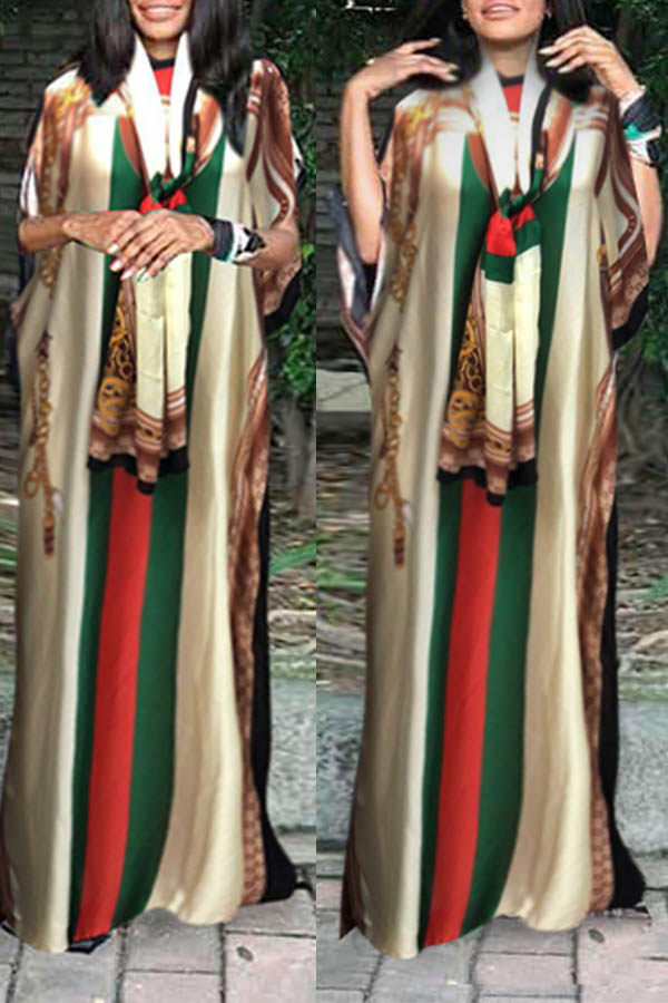 

Lovely Casual Printed Beige Floor Length Plus Size Dress