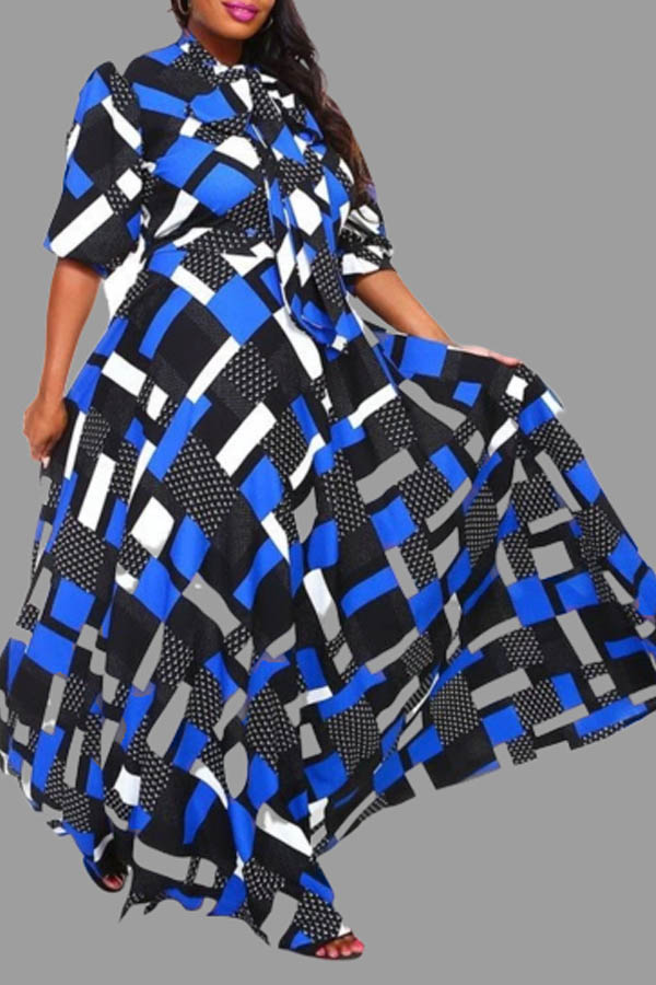 Cheap Plus Size Dress Lovely Casual Printed Blue Floor Length Plus Siz