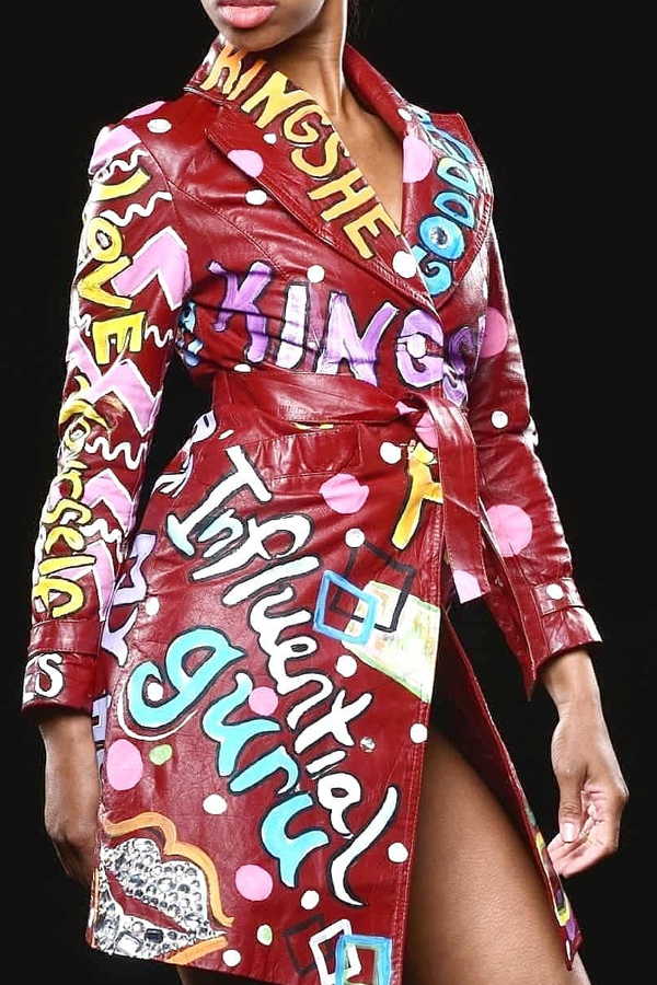

Lovely Casual Turndown Collar Printed Red Coat
