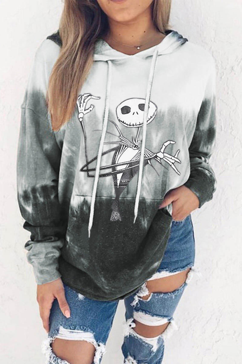 

Lovely Hooded Collar Printed Grey Hoodie