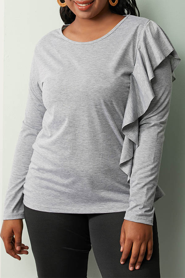

Lovely Casual Flounce Design Grey T-shirt