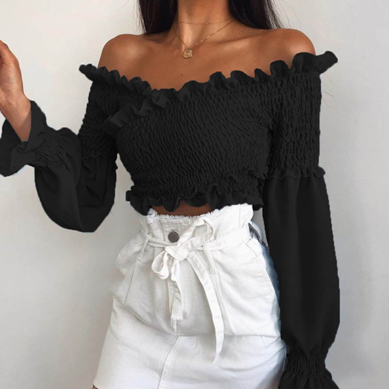 

Lovely Trendy Flounce Design Black Blouse