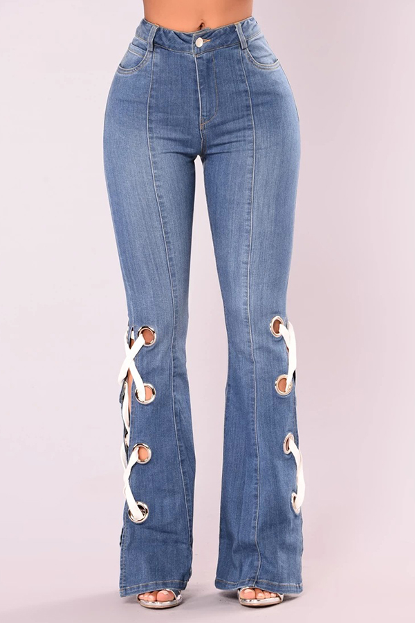 Cheap Jeans Lovely Work Lace-up Blue Jeans