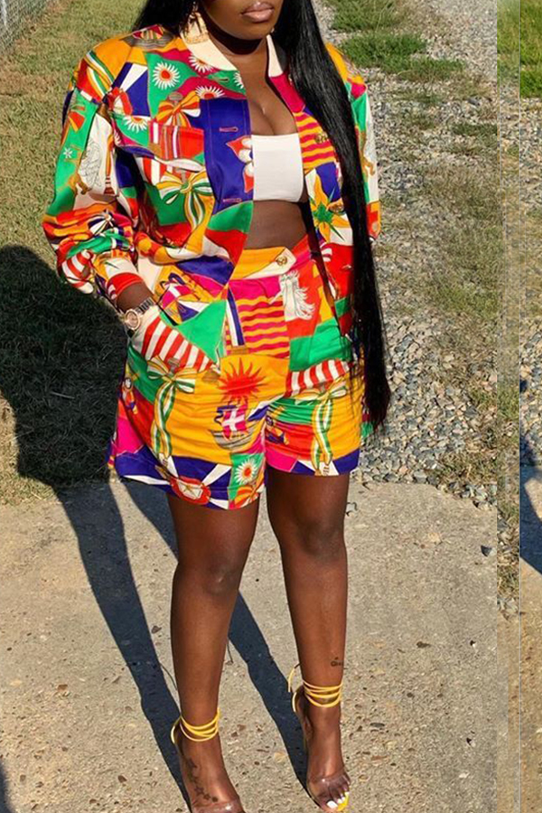 

Lovely Casual Printed Multicolor Two-piece Shorts Set, Multi