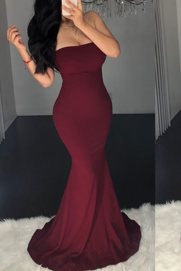 

Lovely Temperament Bandage Design Wine Red Trailing Dress