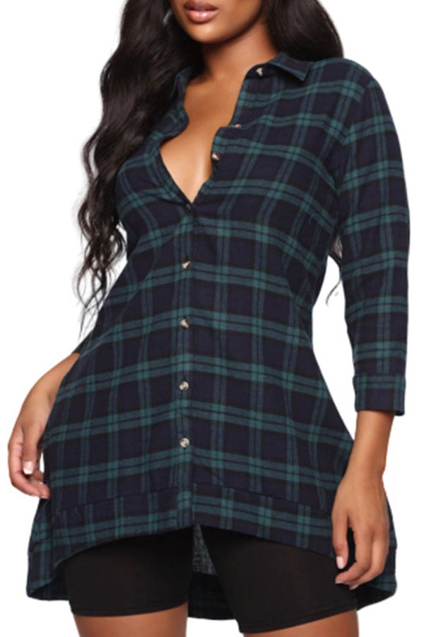 

Lovely Casual Plaid Printed Blue Blouse
