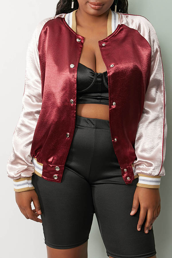 

Lovely Casual Patchwork Wine Red Coat