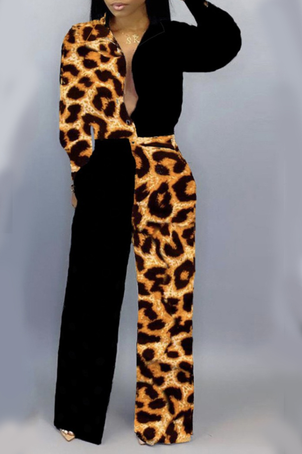 

Lovely Trendy Patchwork Leopard Printed One-piece Jumpsuit