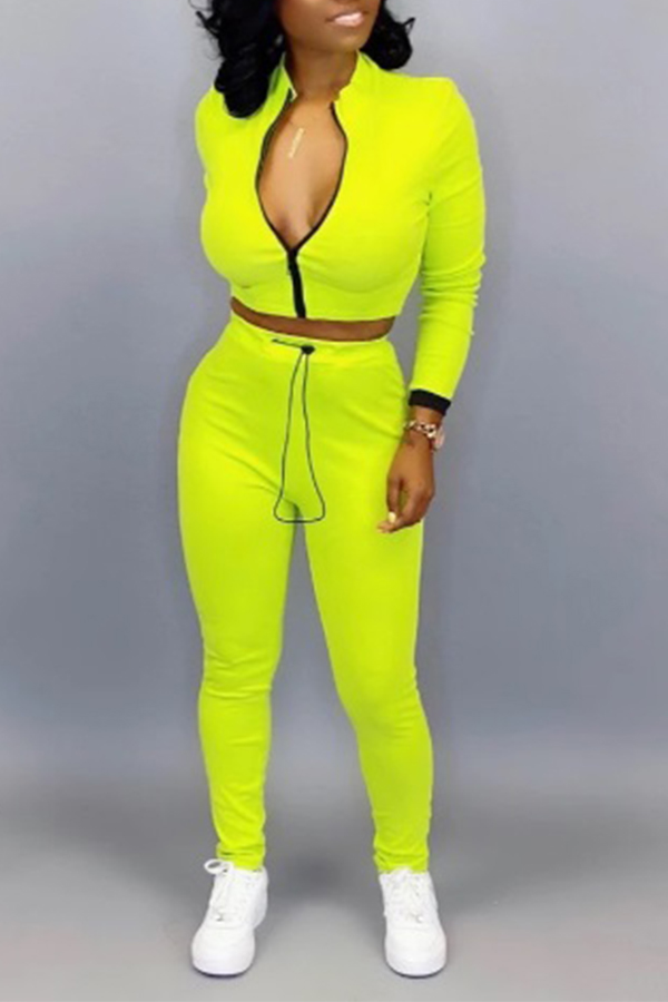 

Lovely Casual Basic Yellow Two-piece Pants Set