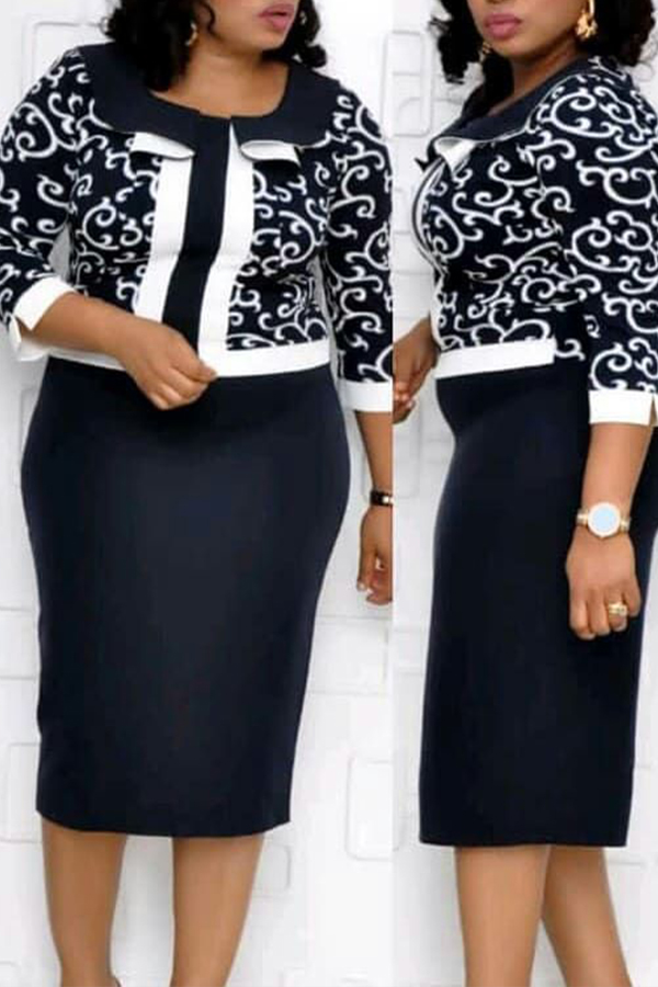 

Lovely Casual Printed Black Knee Length Plus Size Dress