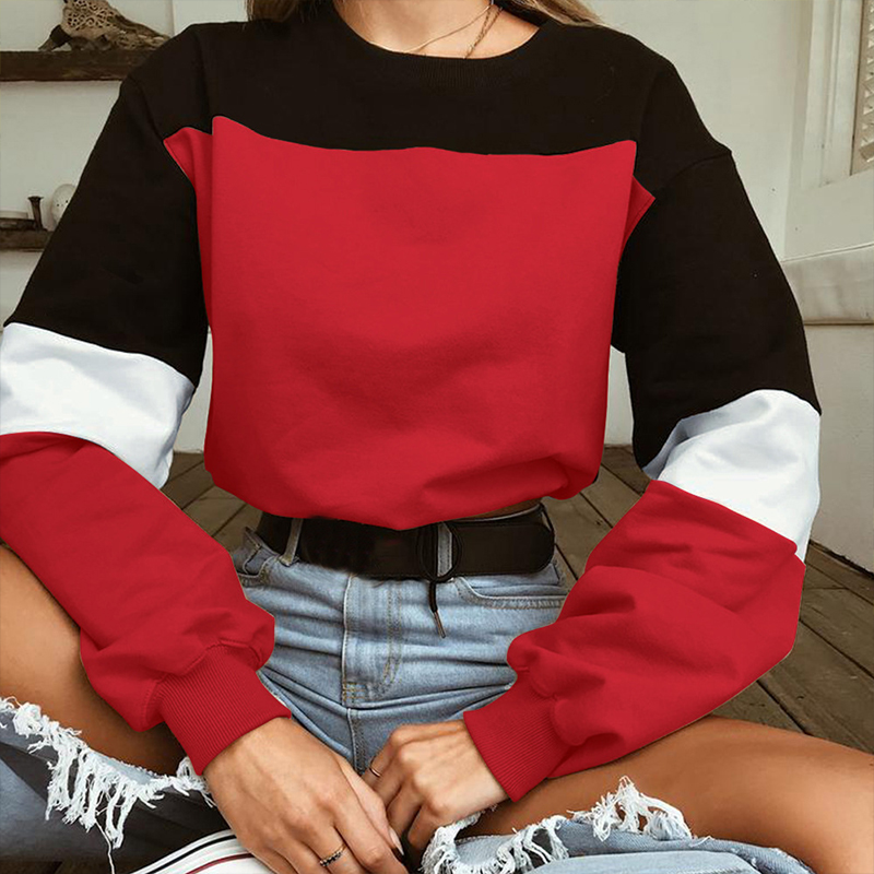 

Lovely Casual Patchwork Red Sweatshirt