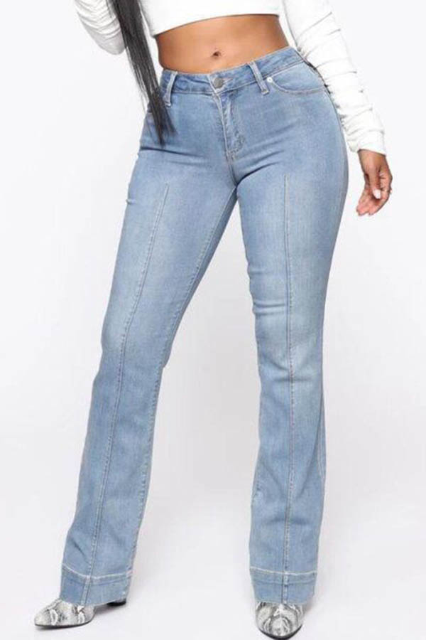 

Lovely Casual Patchwork Baby Blue Jeans