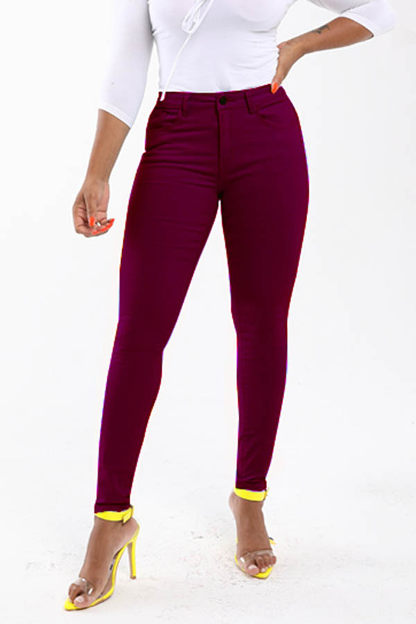 Cheap Pants Lovely Leisure Basic Skinny Purplish Red Pants