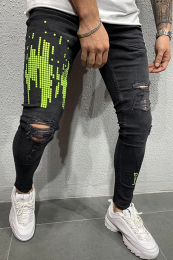 

Lovely Casual Broken Holes Green Jeans