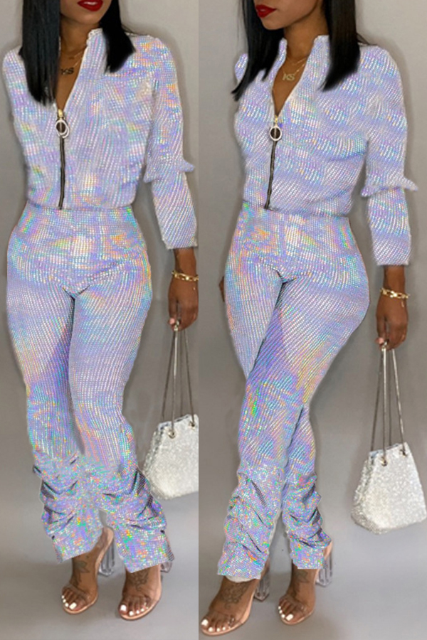 

Lovely Trendy Zipper Design Silver One-piece Jumpsuit