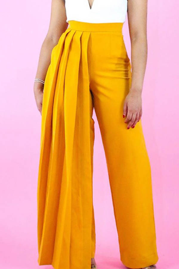 

Lovely Casual Ruffle Design Yellow Pants