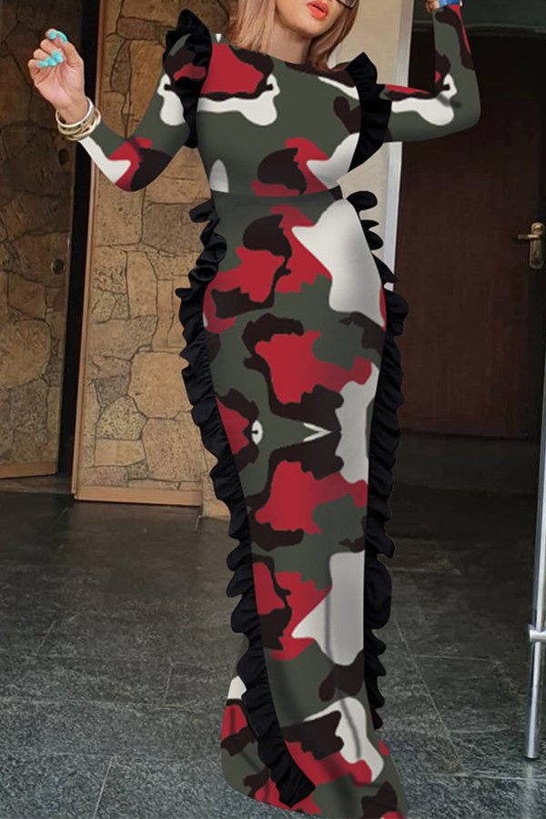 

Lovely Trendy Skinny Camouflage Printed Red Floor Length Sheath Dress, Red camouflage