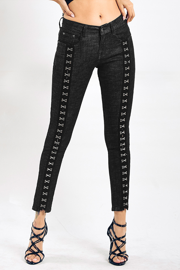 

Lovely Casual Patchwork Black Jeans
