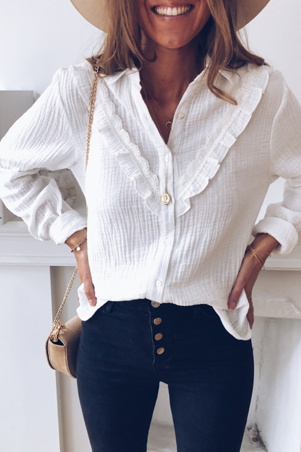 

Lovely Sweet Turndown Collar White Blouse