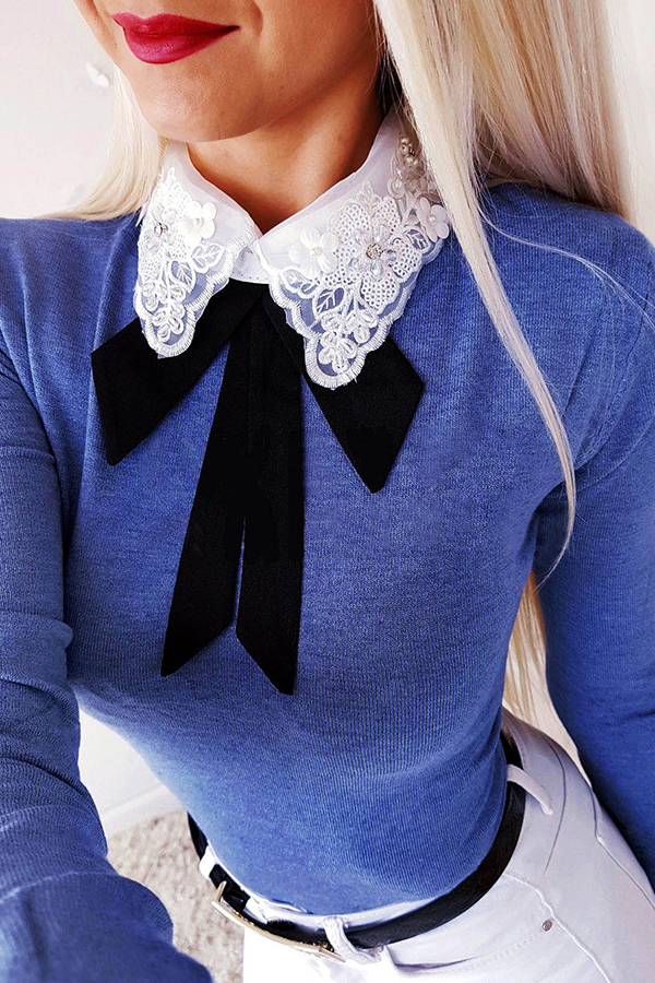 

Lovely Sweet Turndown Collar Blue T-shirt