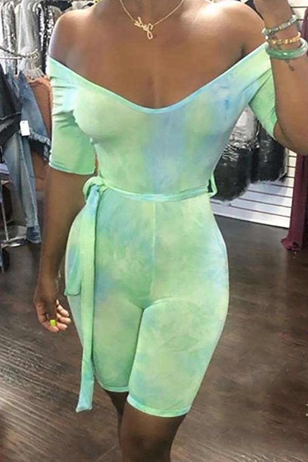 

Lovely Leisure Dew Shoulder Light Green One-piece Romper