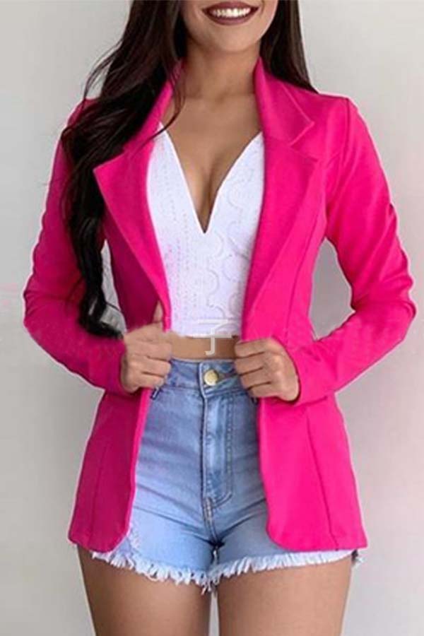 Cheap Blazer&Suits Lovely Casual Turn-down Collar Rose Red Blazer