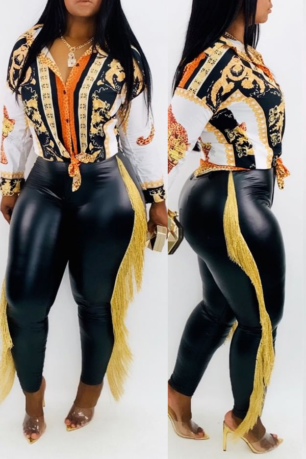 

Lovely Casual Tassel Design Black PU Pants