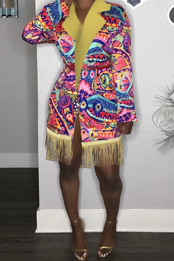 

Lovely Casual Tassel Design Multicolor Coat, Multi