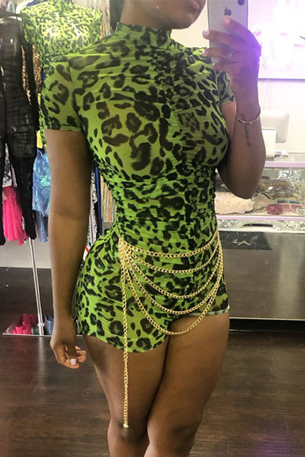 Cheap Rompers Lovely Sexy Leopard Printed Green One-piece Romper