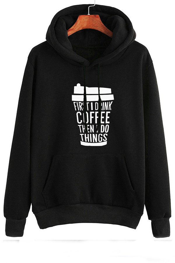 

Lovely Casual Letter Printed Black Hoodie