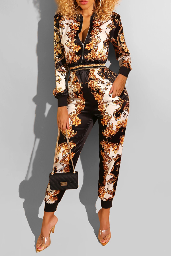 

Lovely Casual Printed Black One-piece Jumpsuit