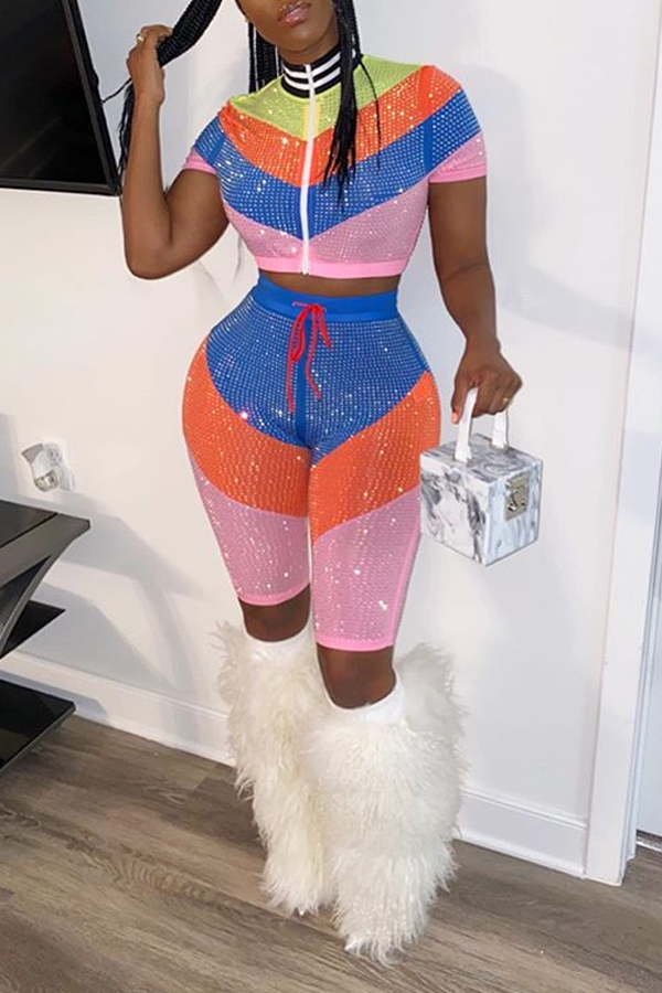 

Lovely Sweet Patchwork Multicolor Two-piece Shorts Set, Multi