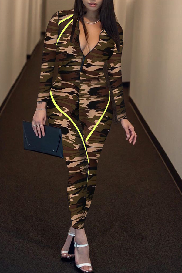 

Lovely Casual Camouflage Printed Army Green One-piece Jumpsuit, Army green camouflag