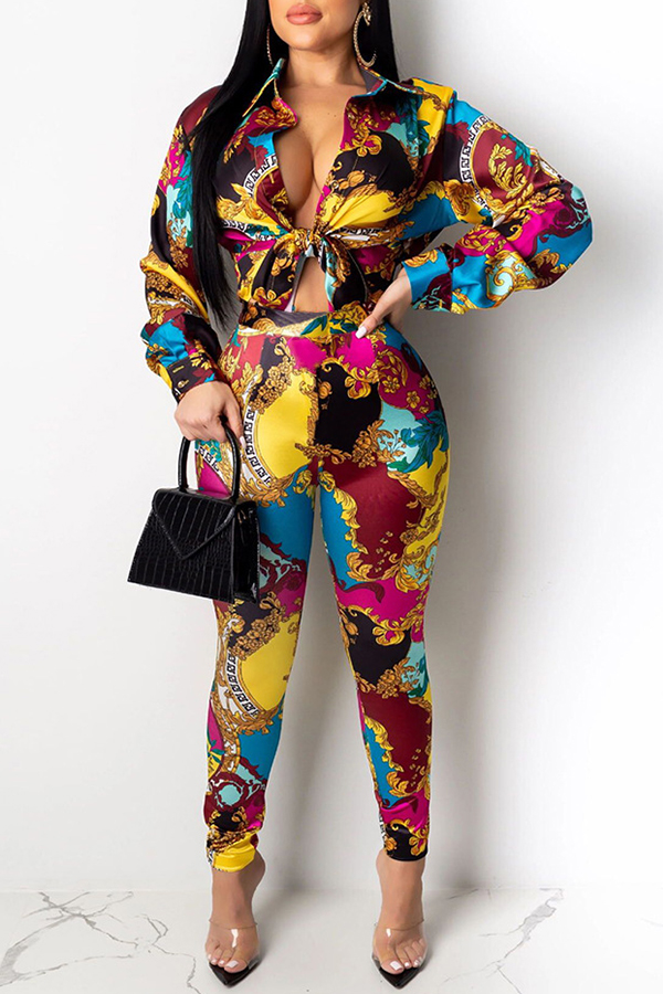 

Lovely Trendy Printed Multicolor Two-piece Pants Set, Multi
