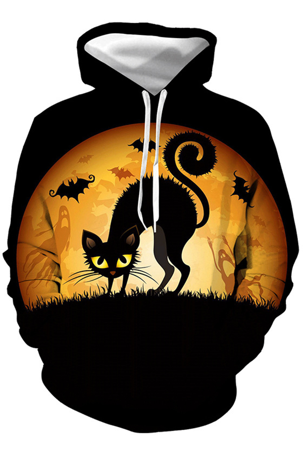 

Lovely Halloween Hooded Collar Black Hoodie