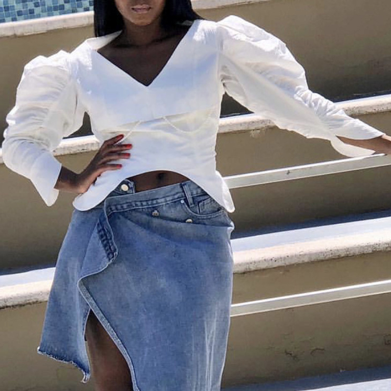 

Lovely Casual V Neck White Blouse