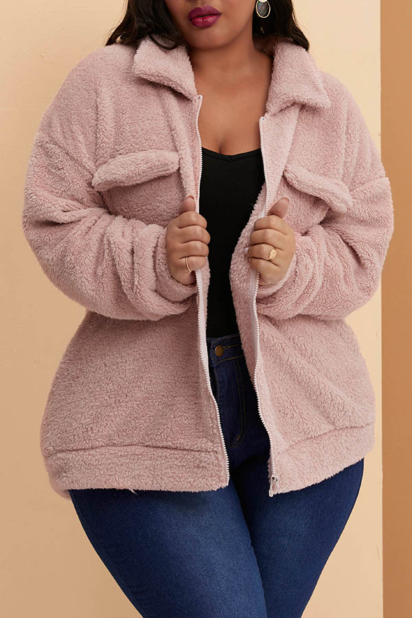 

Lovely Casual Patchwork Pink Plus Size Coat