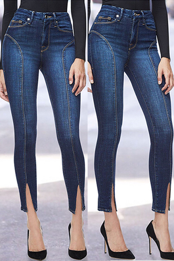 

Lovely Leisure Slit Skinny Blue Jeans