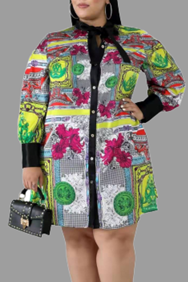 

Lovely Casual Printed Multicolor Knee Length Plus Size Dress, Multi