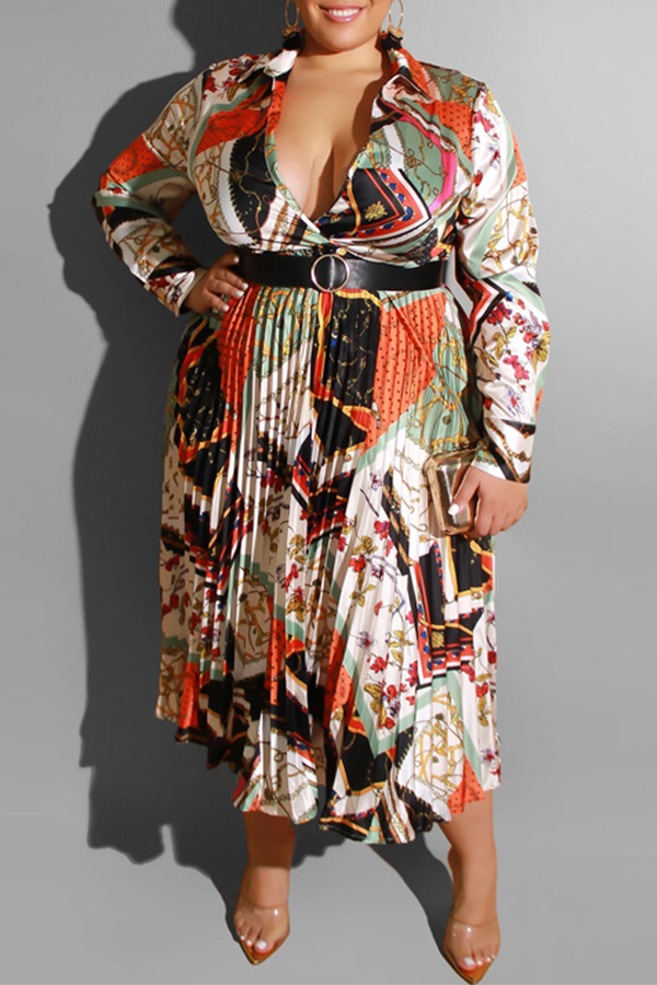 

Lovely Casual Printed Multicolor Mid Calf Plus Size Dress, Multi